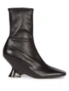 Dries Van Noten Women Black Ankle Boots With Rounded Toe In Leather Woman In Black