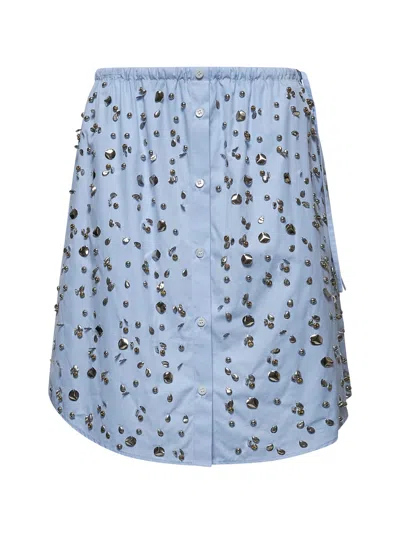 Dries Van Noten Women Light Blue Embellished Poplin Skirt