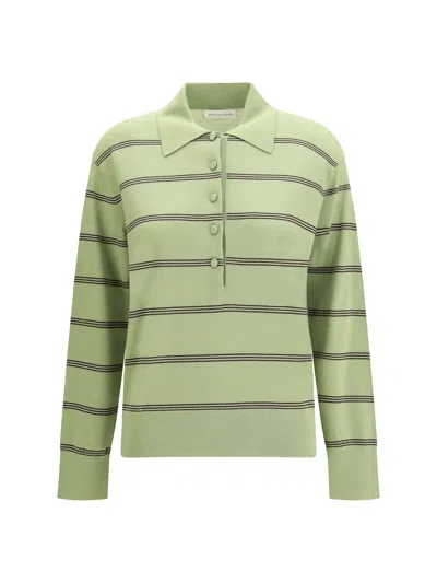Dries Van Noten Women Merino Wool Striped Polo Sweater In Green