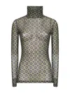 Dries Van Noten High Neck Mesh Top With Mini Tie Print In Green