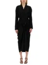 Dries Van Noten Black Wool-blend Dress With Drape In Black