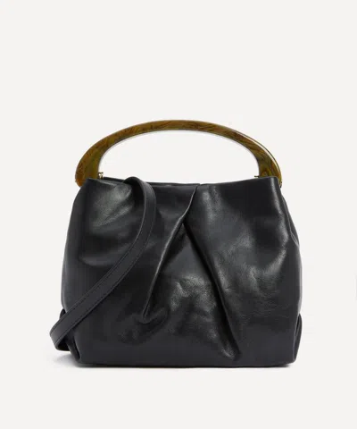 Dries Van Noten Women's Mini Pleated Leather Top Handle Bag In Black