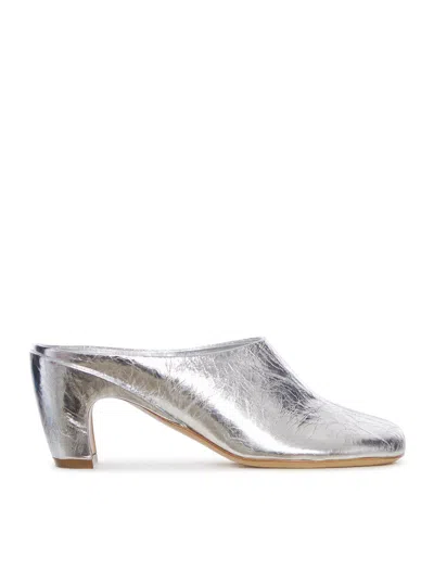 Dries Van Noten Women Mules In Laminated Leather With Metallic Effect In Grey