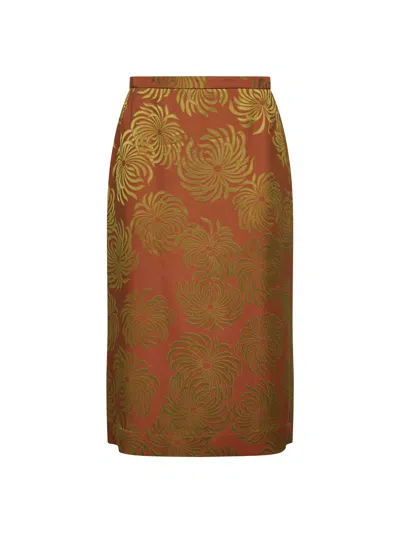 DRIES VAN NOTEN DRIES VAN NOTEN WOMEN ORANGE JACQUARD VISCOSE BLEND MIDI SKIRT