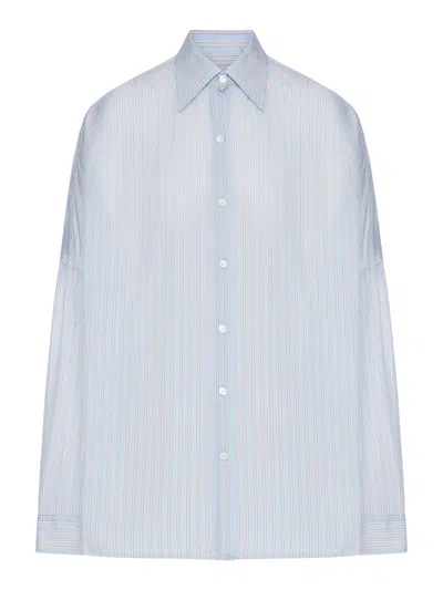 Dries Van Noten Women Oversized Striped Cupro Shirt In Blue