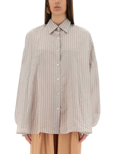 Dries Van Noten Women Oversized Striped Shirt In Gray