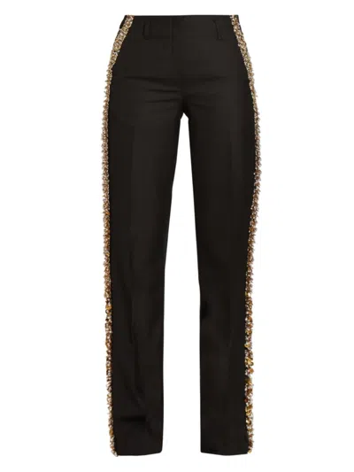 Dries Van Noten Women's Parchia Bead-embellished Cotton Trousers In Black