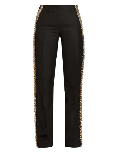 DRIES VAN NOTEN WOMEN'S PARCHIA BEAD-EMBELLISHED COTTON PANTS