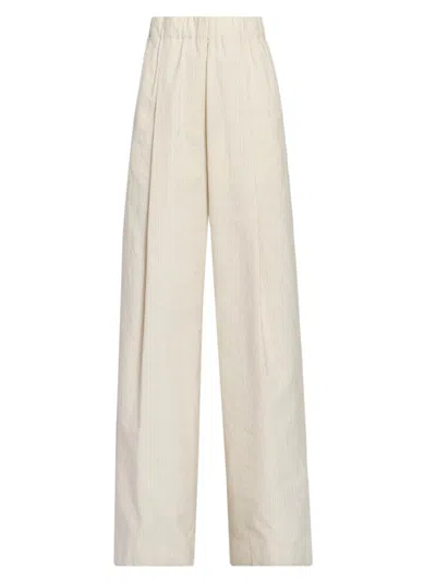 Dries Van Noten Women's Pila Pleated Cotton-blend Wide-leg Pants In White
