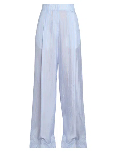 Dries Van Noten Wide Leg Striped Nylon Silk Trousers In Multi
