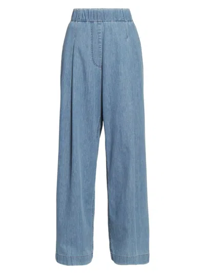 Dries Van Noten Women's Pila Wide-leg Chambray Denim Trousers In Light Blue