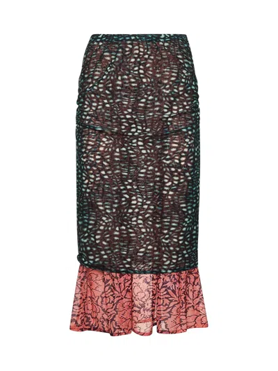 DRIES VAN NOTEN DRIES VAN NOTEN WOMEN PRINTED MESH LAYERED MIDI SKIRT