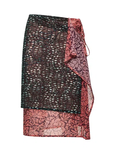 Dries Van Noten Women Printed Nylon Mesh Layered Skirt In Multi