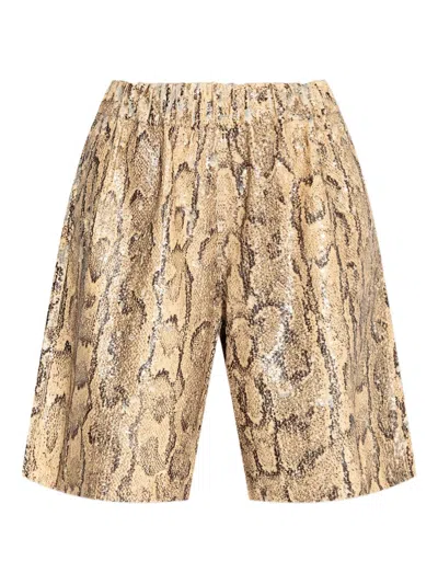 Dries Van Noten Straight Animal Print Sequin Embellished Shorts In Gold