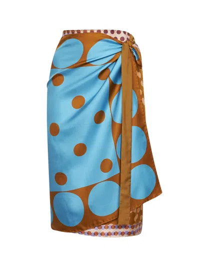 Dries Van Noten Women Printed Silk Wrap Scarf-skirt In Blue
