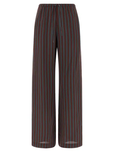Dries Van Noten Puvis Long Striped Trousers Elastic Waistband In Brown
