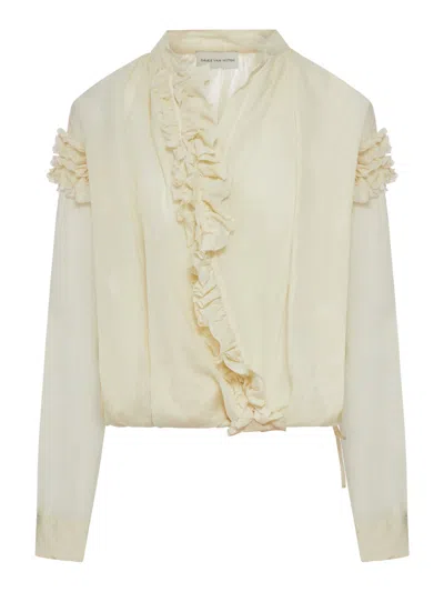 Dries Van Noten Women Ramie Blouse With Ruffles And Crossover Neckline In Multi
