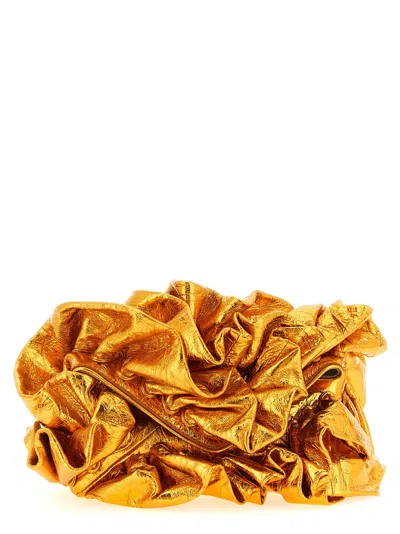 Dries Van Noten Ruffle Metallic Clutch Bag Ruched Design In Orange