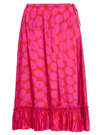 Dries Van Noten Samila Midi Skirt Polka Dots Ruffled Hem In Pink