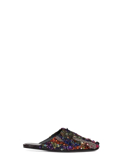 Dries Van Noten Women Satin With Paillettes Embroidery Flat Mules In Multi