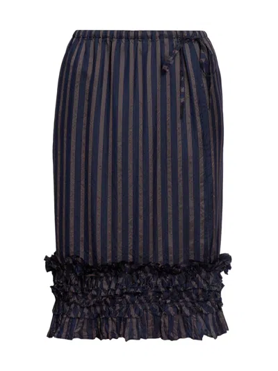 Dries Van Noten Women's Scotts Ruffle-trim Striped Knee-length Skirt In Blue