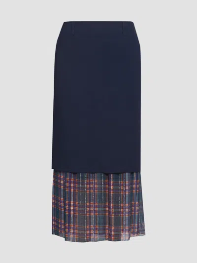 Dries Van Noten Women's Sentista Bis Layered Check-trimmed Midi Skirt In Blue