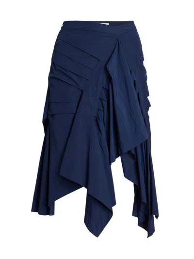 Dries Van Noten Women's Shy Draped Cotton-blend Midi-skirt In Navy