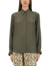 Dries Van Noten Satin Shirt With Collared Neck And Long Sleeves In Green