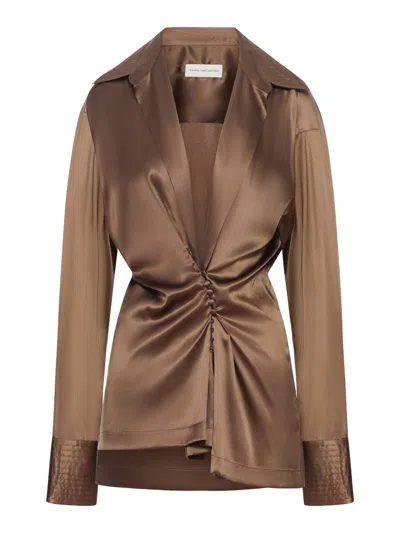 Dries Van Noten Women Silk Blouse With Front Draping In Brown