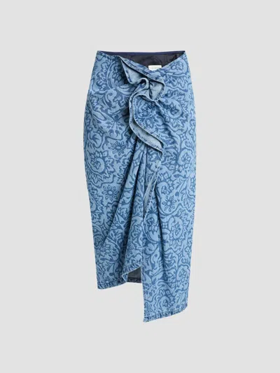 Dries Van Noten Women's Sinas Floral Cotton Midi Skirt In Blue