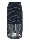 Dries Van Noten Women Blue Georgette Jewel Embellished Midi Skirt In Black