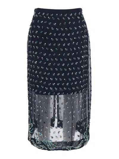 DRIES VAN NOTEN DRIES VAN NOTEN WOMEN 'SOKNA' BLUE SKIRT WITH RHINESTONE EMBELLISHMENTS ON THE FRONT AND REAR CONCEA