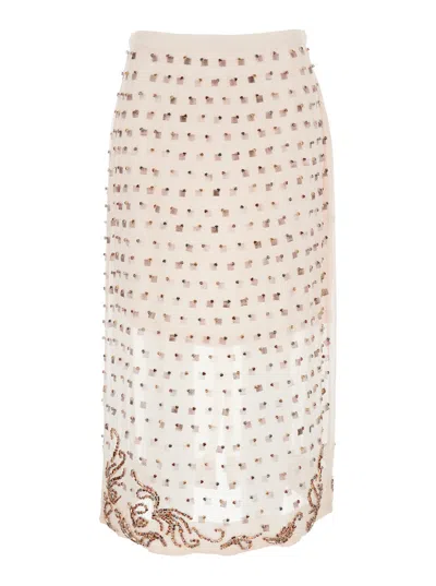 Dries Van Noten Embellished Chiffon Midi Skirt In Pink
