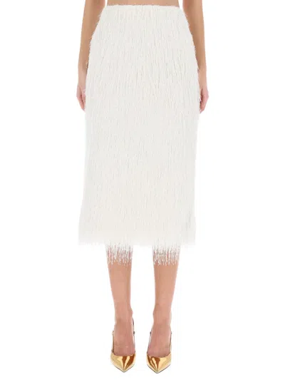 Dries Van Noten White Midi Skirt With Fringes