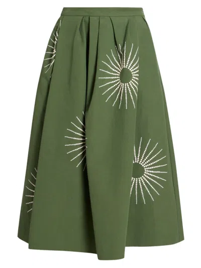 Dries Van Noten Soni Embroidered Circle-cut Maxi Skirt In Olive