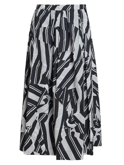 Dries Van Noten Women's Soni Pleated Abstract Cotton A-line Midi-skirt In Black
