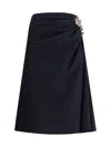 Dries Van Noten Navy Blue Draped Skirt With Brooch In Blue