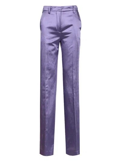 Dries Van Noten Women Straight Trousers In Cotton Blend Satin In Blue