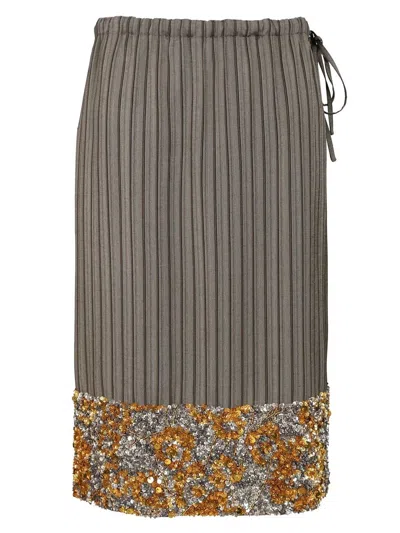 Dries Van Noten Striped Midi Skirt With Sequins Skirts Grey In Gray