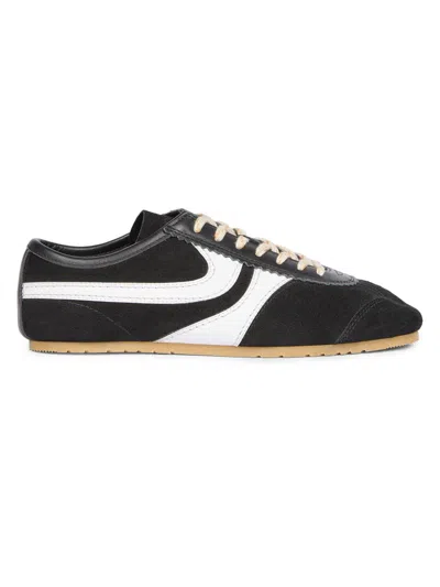 Dries Van Noten White Leather Striped Suede Sneakers In Black