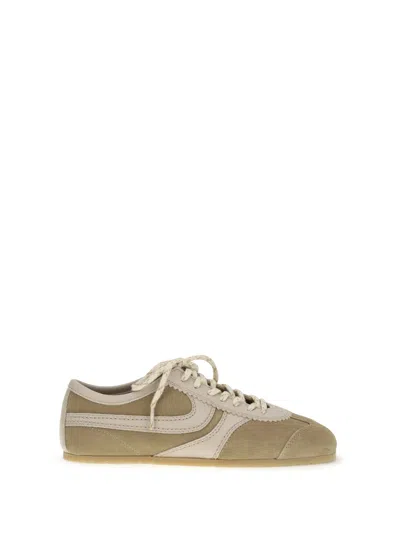 Dries Van Noten Women Beige Low-top Sneakers With Two-tone Lace-up In Suede Woman In White