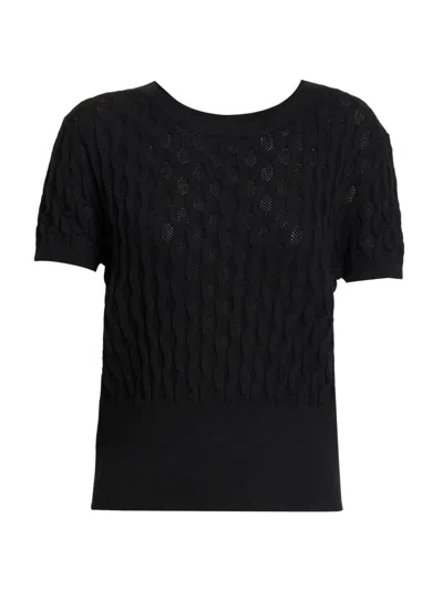 Dries Van Noten Women's Target Cable-knit Wool Short-sleeve Sweater In Black