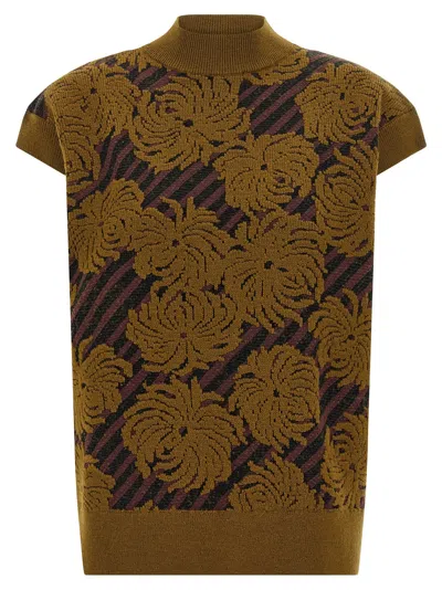 Dries Van Noten Jacquard Patterned Tepic Knitted Vest In Brown