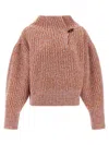 Dries Van Noten Chunky Knit High Neck Sweater With Brooch In Orange
