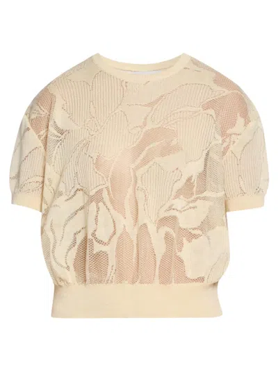 Dries Van Noten Women's Towel Floral Lace Short-sleeve Sweater In Neutral