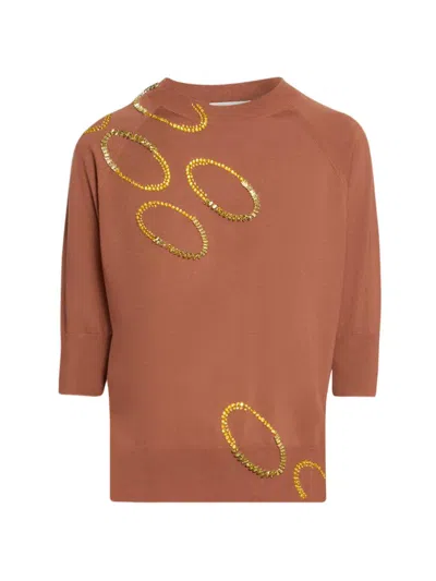 Dries Van Noten Tuan Crew Neck Sweater Embellished Design In Brown