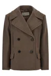 Dries Van Noten Pleated Back Double-breasted Coat With Lapels And Pockets In Brown