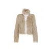 Dries Van Noten Cropped Faux Fur Stand-up Collar Jacket In Nude & Neutrals
