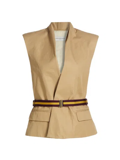 Dries Van Noten Vilian Belted Sleeveless Wrap Jacket In Beige