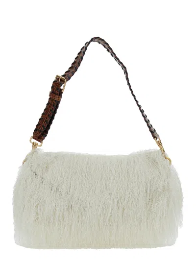 Dries Van Noten Women White Shoulder Bag With Leather Strap And Brushed Effect In Leather And Fabric
